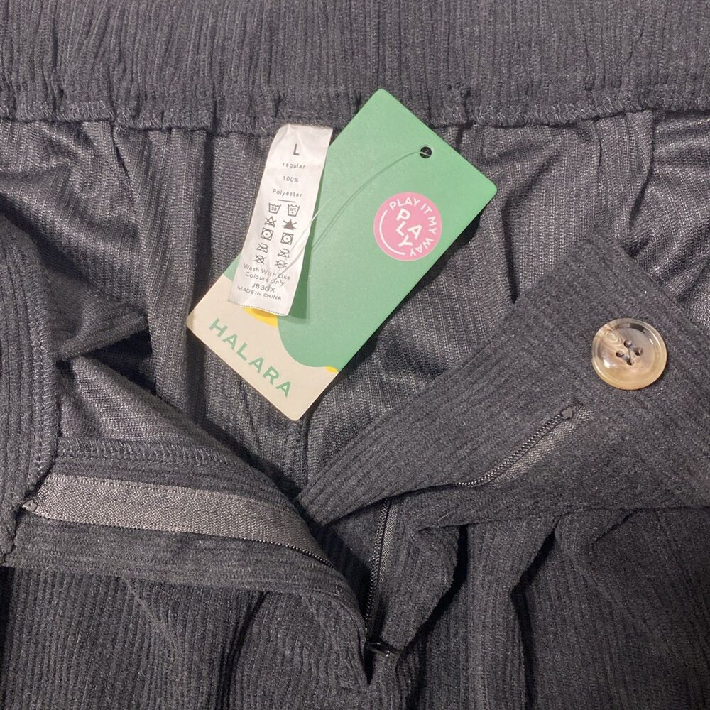 Halara Pants Women's L Black Corduroy Ribbed Pleated High Rise Athleisure NEW - Picture 9 of 9